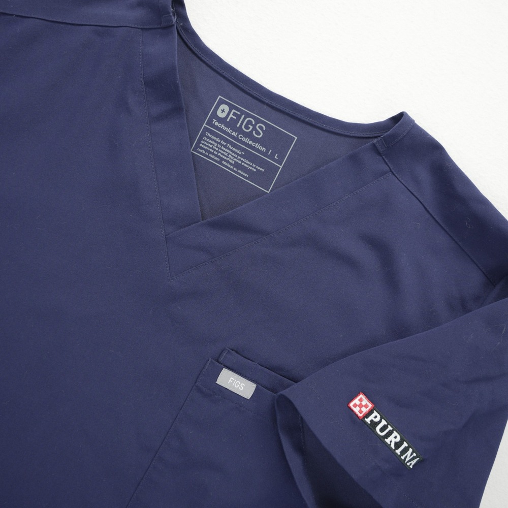 FIGS Technical Collection Scrub Top Mens Large Navy Blue Purina‎ Logo Vet